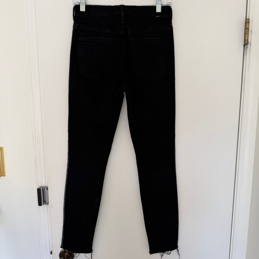 MOTHER Black High Rise Jeans Metallic Stripe Raw Hem Womens Size 27 - Picture 8 of 10